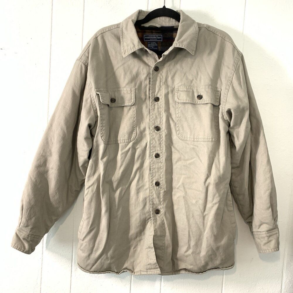 Susquehanna Trail Mens Medium Shacket Coat Fleece Lined Khaki Barn Core